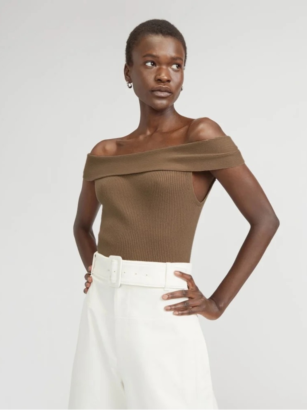 Everlane The Ribbed Cotton Off-The-Shoulder Top
